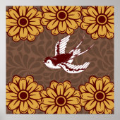 Flying Bird mit Blume Damask Muster Poster (Vorne)