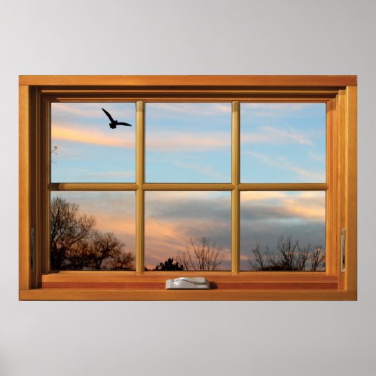 Flying Bird-Silhouette Holzfenster-Illusion Poster (Vorne)