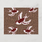 Flying Birds on Brown Damask Pattern Postkarte (Vorderseite)
