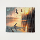 Flying Birds Sunset Lake Wandteppich (Vorderseite (Horizontal))