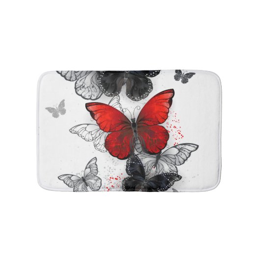 Flying Black and Red Morpho Butterfliegen Badematte (Vorderseite)