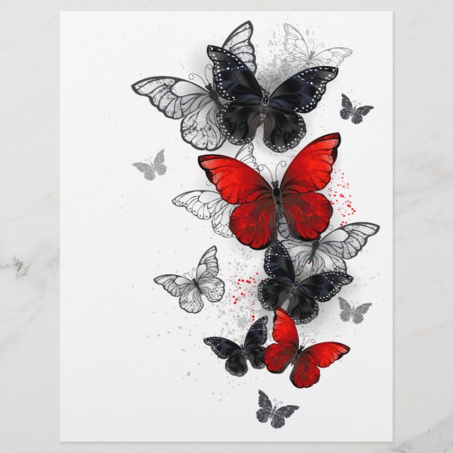 Flying Black and Red Morpho Butterfliegen Briefbogen (Vorderseite)