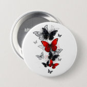 Flying Black and Red Morpho Butterfliegen Button (Vorne & Hinten)