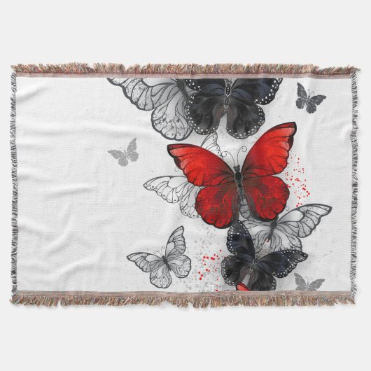 Flying Black and Red Morpho Butterfliegen Decke (Vorderseite)