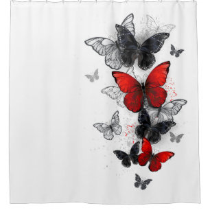 Flying Black and Red Morpho Butterfliegen Duschvorhang
