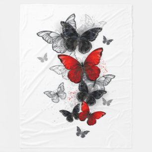Flying Black and Red Morpho Butterfliegen Fleecedecke