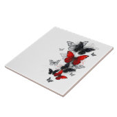 Flying Black and Red Morpho Butterfliegen Fliese (Seite)