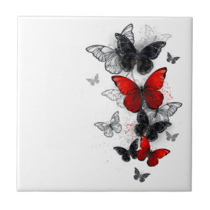 Flying Black and Red Morpho Butterfliegen Fliese