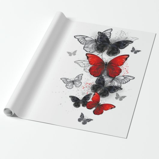 Flying Black and Red Morpho Butterfliegen Geschenkpapier (Ungerollt)