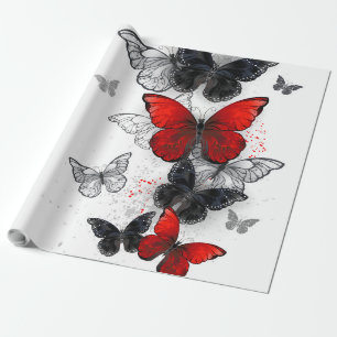 Flying Black and Red Morpho Butterfliegen Geschenkpapier