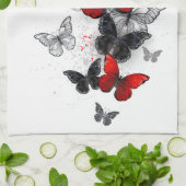 Flying Black and Red Morpho Butterfliegen Geschirrtuch (Gefaltet)
