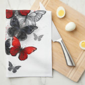 Flying Black and Red Morpho Butterfliegen Geschirrtuch (Viertel Falte)