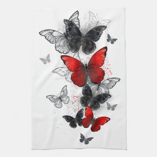 Flying Black and Red Morpho Butterfliegen Geschirrtuch (Vertikal)