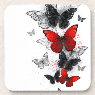 Flying Black and Red Morpho Butterfliegen Getränkeuntersetzer