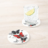 Flying Black and Red Morpho Butterfliegen Getränkeuntersetzer (Seite)