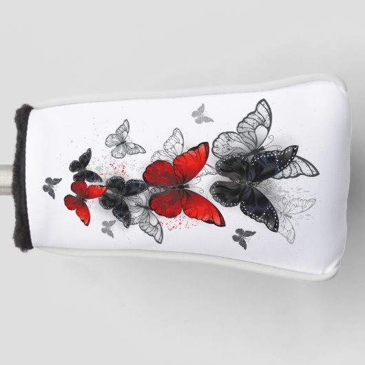 Flying Black and Red Morpho Butterfliegen Golf Headcover (Vorderseite)