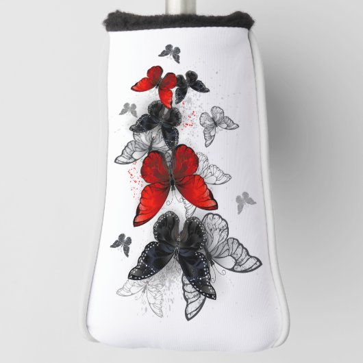 Flying Black and Red Morpho Butterfliegen Golf Headcover (Rotieren 90)