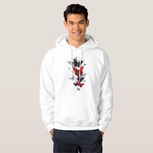 Flying Black and Red Morpho Butterfliegen Hoodie (Vorne ganz)