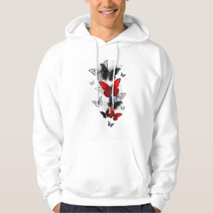 Flying Black and Red Morpho Butterfliegen Hoodie