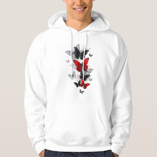 Flying Black and Red Morpho Butterfliegen Hoodie (Vorderseite)