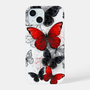 Flying Black and Red Morpho Butterfliegen iPhone 15 Hülle