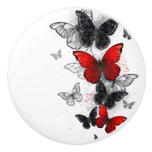 Flying Black and Red Morpho Butterfliegen Keramikknauf