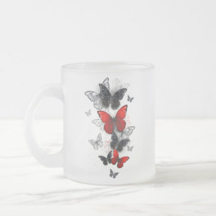 Flying Black and Red Morpho Butterfliegen Mattglastasse