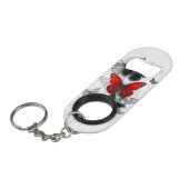 Flying Black and Red Morpho Butterfliegen Mini Flaschenöffner (Vorderseite Schrägansicht)