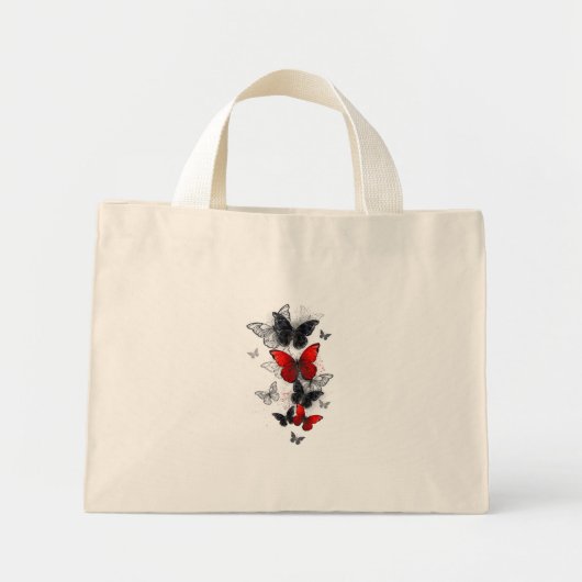 Flying Black and Red Morpho Butterfliegen Mini Stoffbeutel (Vorne)