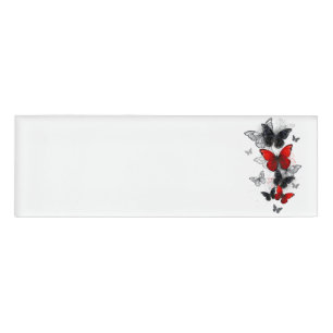 Flying Black and Red Morpho Butterfliegen Namenschild