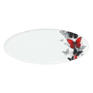 Flying Black and Red Morpho Butterfliegen Namenschild