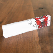 Flying Black and Red Morpho Butterfliegen Namensplakette (Seite)