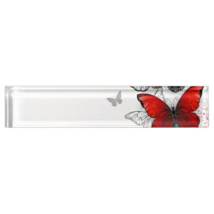 Flying Black and Red Morpho Butterfliegen Namensplakette