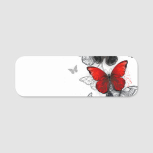 Flying Black and Red Morpho Butterfliegen Namensschild