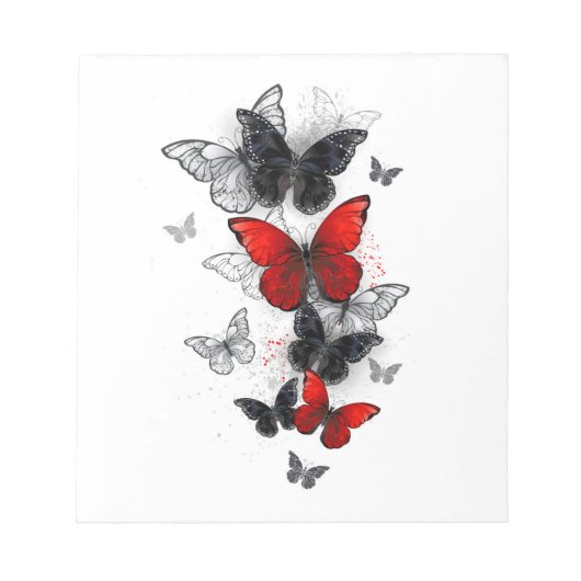 Flying Black and Red Morpho Butterfliegen Notizblock (Vorderseite)