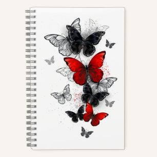 Flying Black and Red Morpho Butterfliegen Notizblock