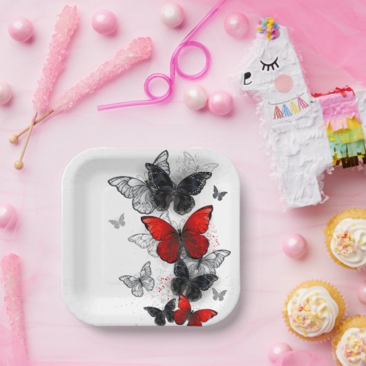 Flying Black and Red Morpho Butterfliegen Pappteller (Party)