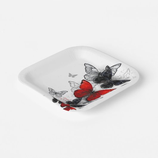 Flying Black and Red Morpho Butterfliegen Pappteller (Gewinkelt)