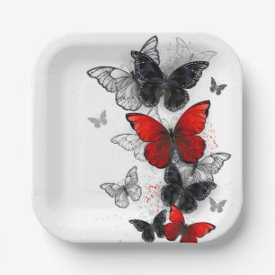 Flying Black and Red Morpho Butterfliegen Pappteller