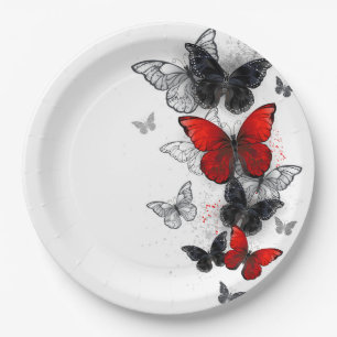 Flying Black and Red Morpho Butterfliegen Pappteller