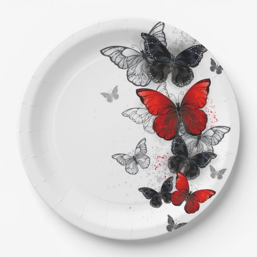 Flying Black and Red Morpho Butterfliegen Pappteller (Vorderseite)
