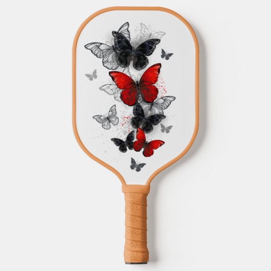 Flying Black and Red Morpho Butterfliegen Pickleball Schläger (Vorderseite)
