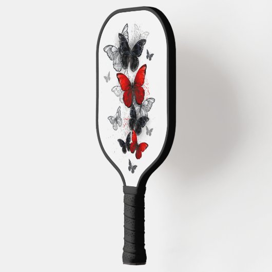 Flying Black and Red Morpho Butterfliegen Pickleball Schläger (Links)