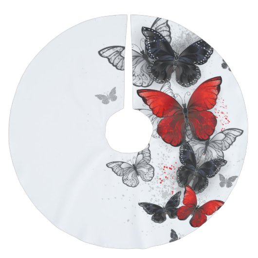 Flying Black and Red Morpho Butterfliegen Polyester Weihnachtsbaumdecke (Vorderseite)
