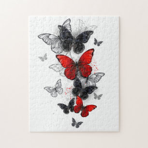 Flying Black and Red Morpho Butterfliegen Puzzle