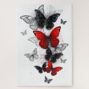 Flying Black and Red Morpho Butterfliegen Puzzle