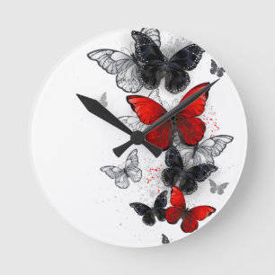 Flying Black and Red Morpho Butterfliegen Runde Wanduhr