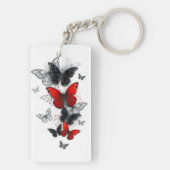 Flying Black and Red Morpho Butterfliegen Schlüsselanhänger (Rückseite)