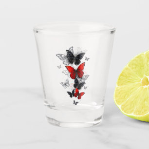 Flying Black and Red Morpho Butterfliegen Schnapsglas
