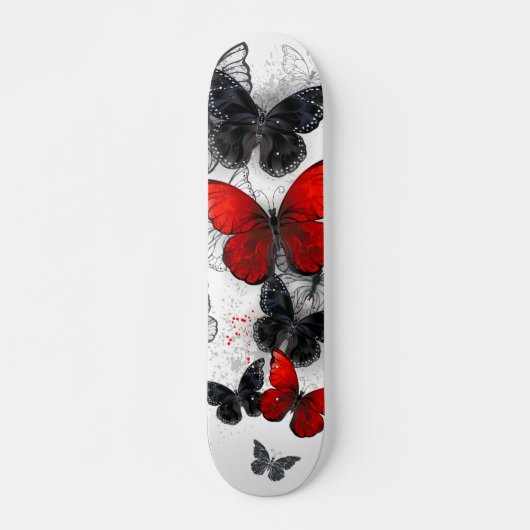 Flying Black and Red Morpho Butterfliegen Skateboard (Vorne)